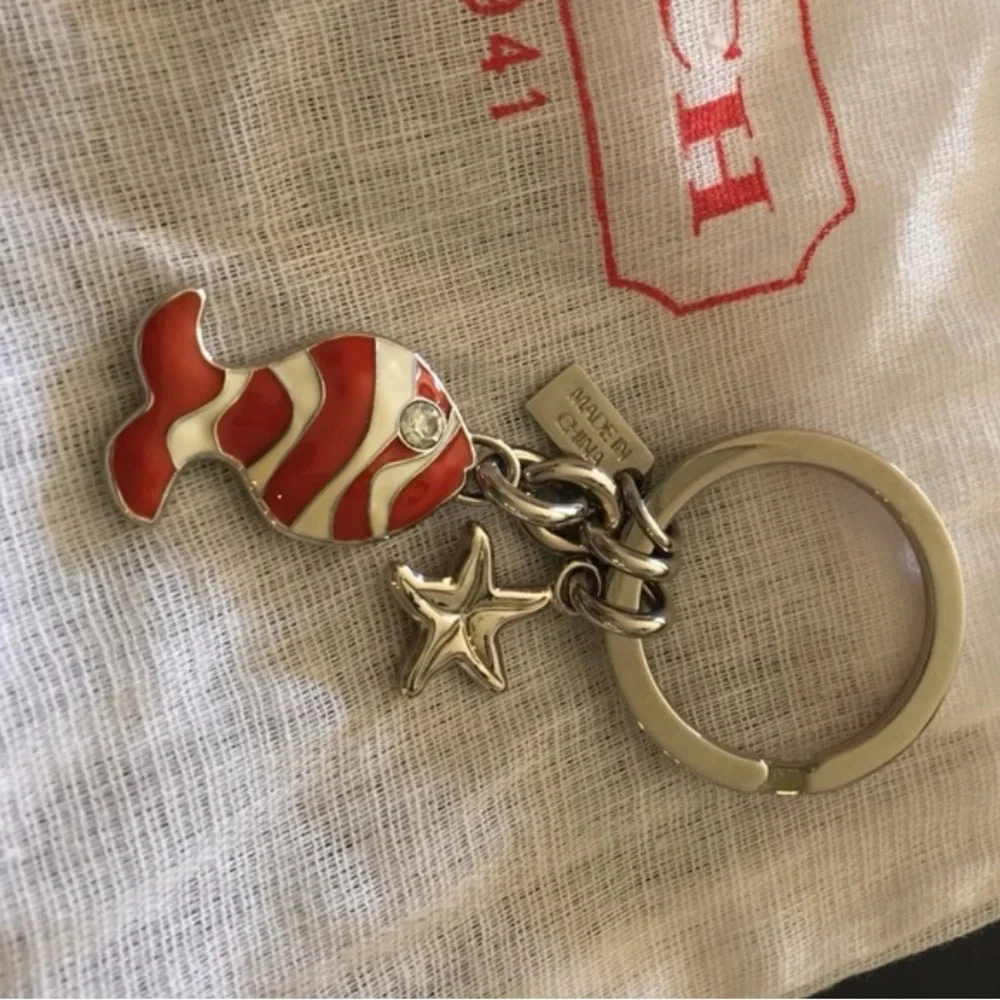 Coach Red Fish Starfish & Silver Hardware Keychain Key Chain Hangtag Bling - Picture 3 of 5